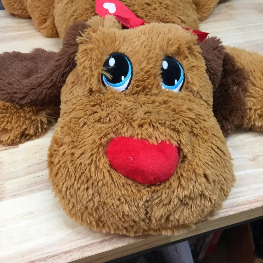 Large Floppy Brown Puppy Dog Plush Stuffed Animal Red Heart Ribbon 29 Inch Toy
